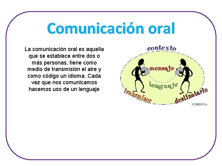 Comunicación oral La comunicación oral es aquella que se establece entre dos o más