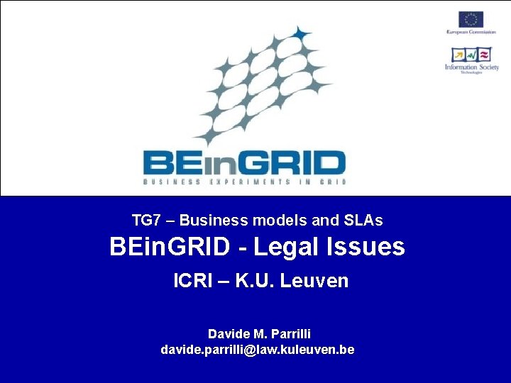 TG 7 – Business models and SLAs BEin. GRID - Legal Issues ICRI –