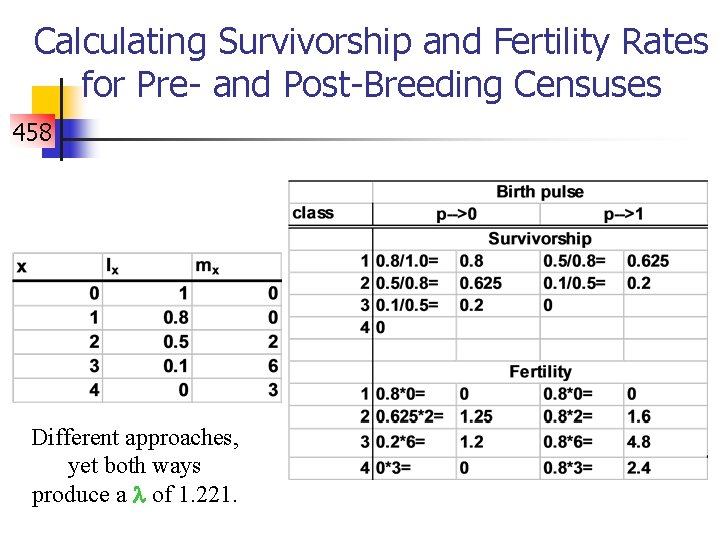 Calculating Survivorship and Fertility Rates for Pre- and Post-Breeding Censuses 458 Different approaches, yet