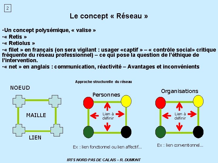 2 Le concept « Réseau » • Un concept polysémique, « valise » •