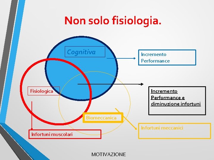 Non solo fisiologia. Cognitiva Fisiologica Incremento Performance e diminuzione infortuni Biomeccanica Infortuni meccanici Infortuni