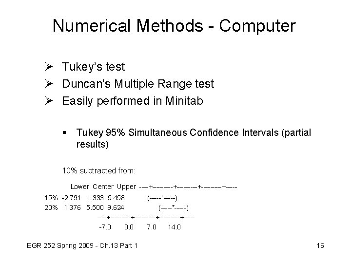 Numerical Methods - Computer Ø Tukey’s test Ø Duncan’s Multiple Range test Ø Easily
