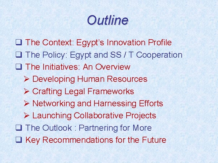 Outline q The Context: Egypt’s Innovation Profile q The Policy: Egypt and SS /