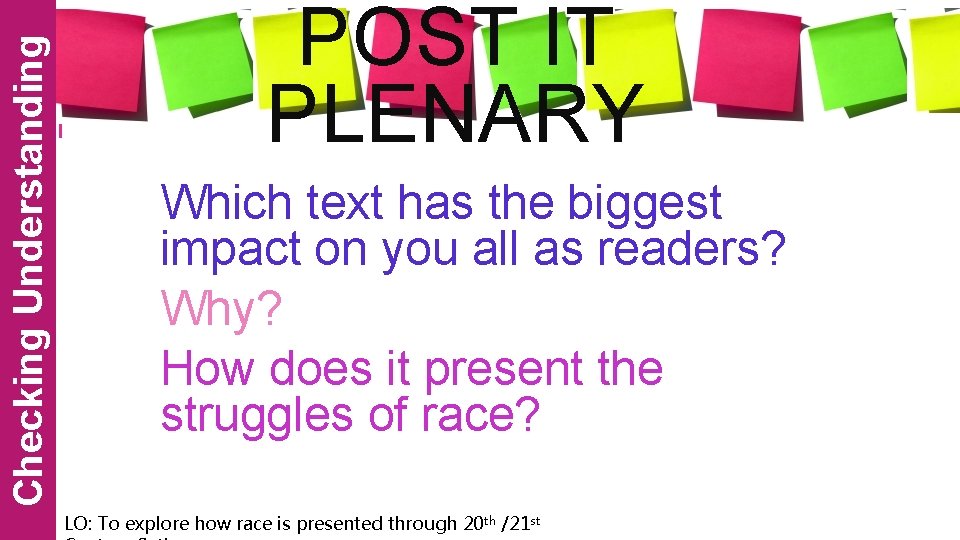 Checking Understanding POST IT PLENARY Which text has the biggest impact on you all