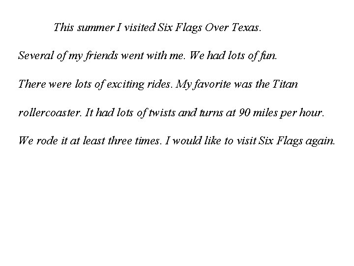 This summer I visited Six Flags Over Texas. Several of my friends went with