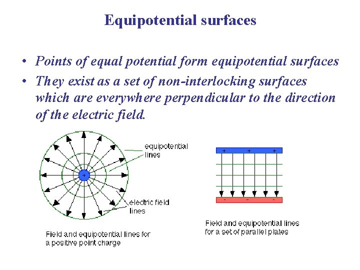 Equipotential surfaces • Points of equal potential form equipotential surfaces • They exist as