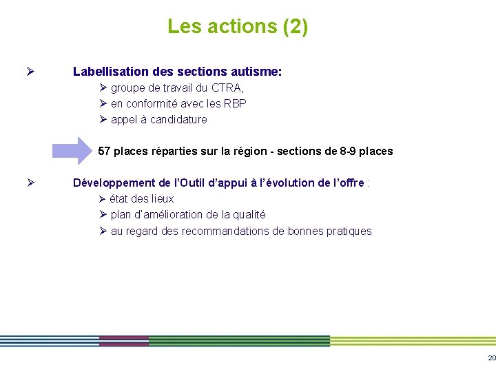 Les actions (2) Ø Labellisation des sections autisme: Ø groupe de travail du CTRA,