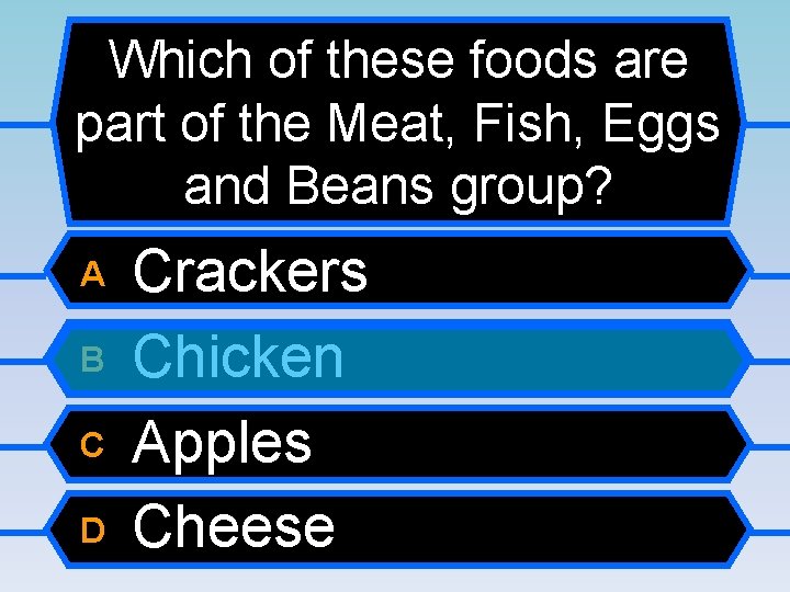 Which of these foods are part of the Meat, Fish, Eggs and Beans group?