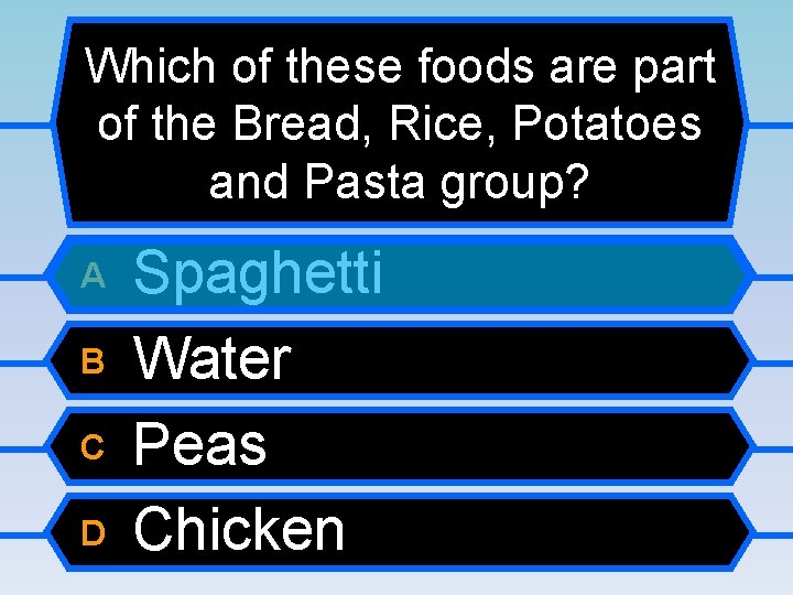 Which of these foods are part of the Bread, Rice, Potatoes and Pasta group?
