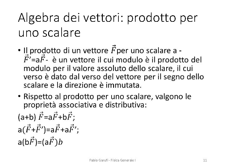 Algebra dei vettori: prodotto per uno scalare • Fabio Garufi - Fisica Generale I