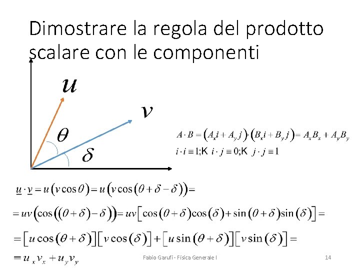 Dimostrare la regola del prodotto scalare con le componenti Fabio Garufi - Fisica Generale