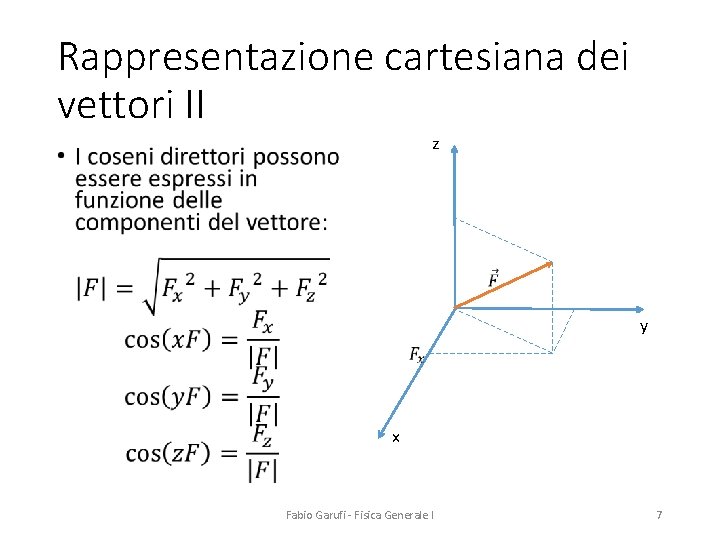 Rappresentazione cartesiana dei vettori II z • y x Fabio Garufi - Fisica Generale
