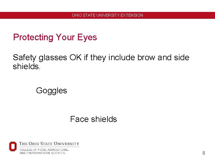 OHIO STATE UNIVERSITY EXTENSION Protecting Your Eyes Safety glasses OK if they include brow