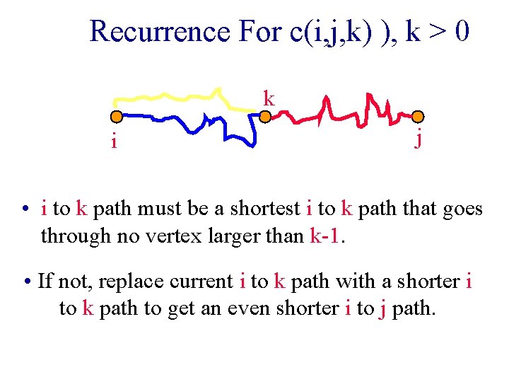 Recurrence For c(i, j, k) ), k > 0 k i j • i