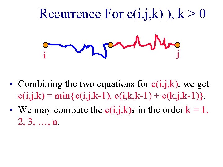 Recurrence For c(i, j, k) ), k > 0 i j • Combining the