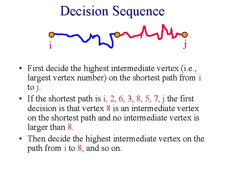 Decision Sequence i j • First decide the highest intermediate vertex (i. e. ,