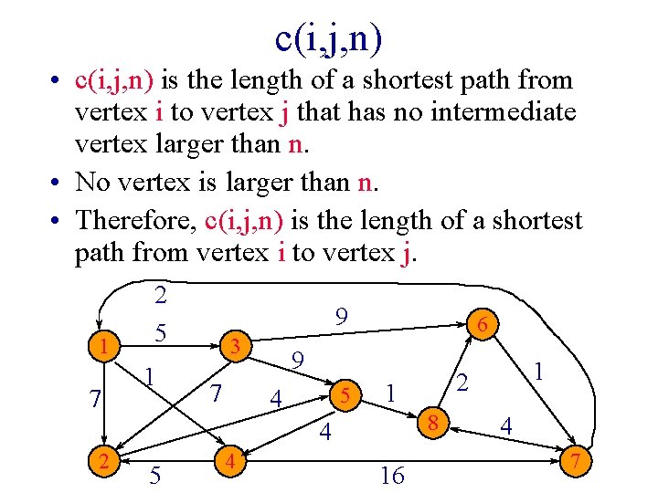 c(i, j, n) • c(i, j, n) is the length of a shortest path