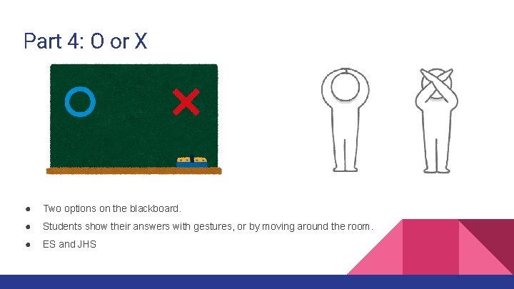 Part 4: O or X ● Two options on the blackboard. ● Students show