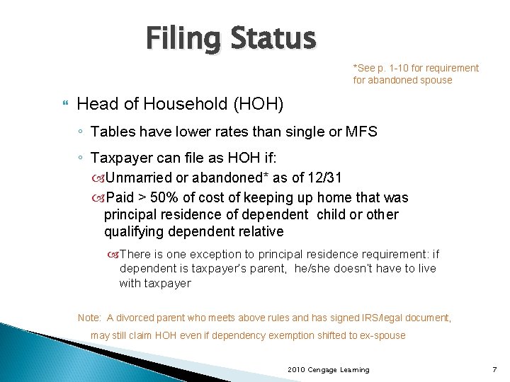 Filing Status *See p. 1 -10 for requirement for abandoned spouse Head of Household