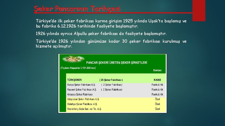 Şeker Pancarının Tarihçesi Türkiye’de ilk şeker fabrikası kurma girişim 1925 yılında Uşak’ta başlamış ve