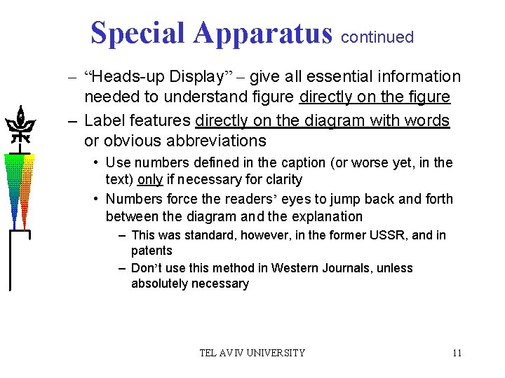 Special Apparatus continued – “Heads-up Display” – give all essential information needed to understand