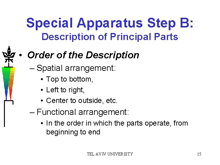 Special Apparatus Step B: Description of Principal Parts • Order of the Description –