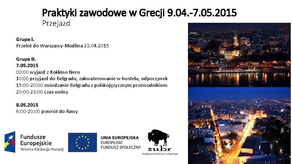 Praktyki zawodowe w Grecji 9. 04. -7. 05. 2015 Przejazd Grupa I. Przelot do