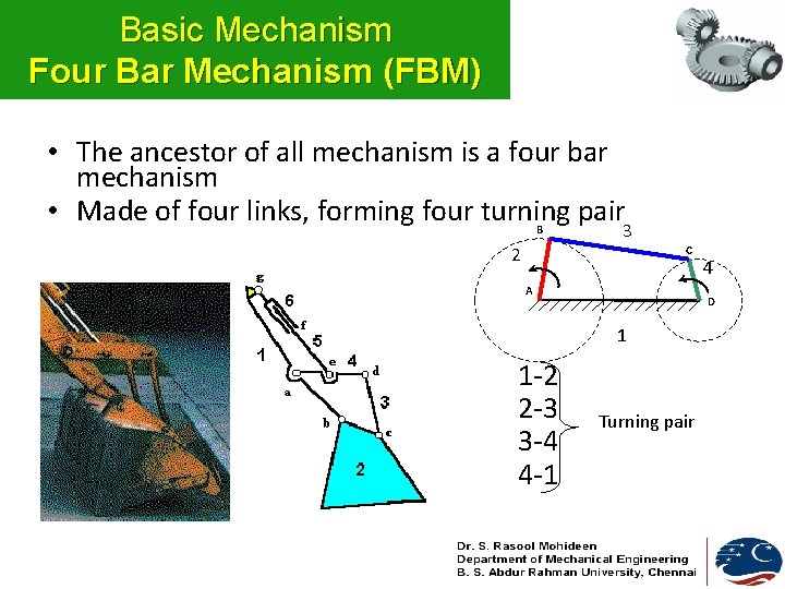 Basic Mechanism Four Bar Mechanism (FBM) • The ancestor of all mechanism is a
