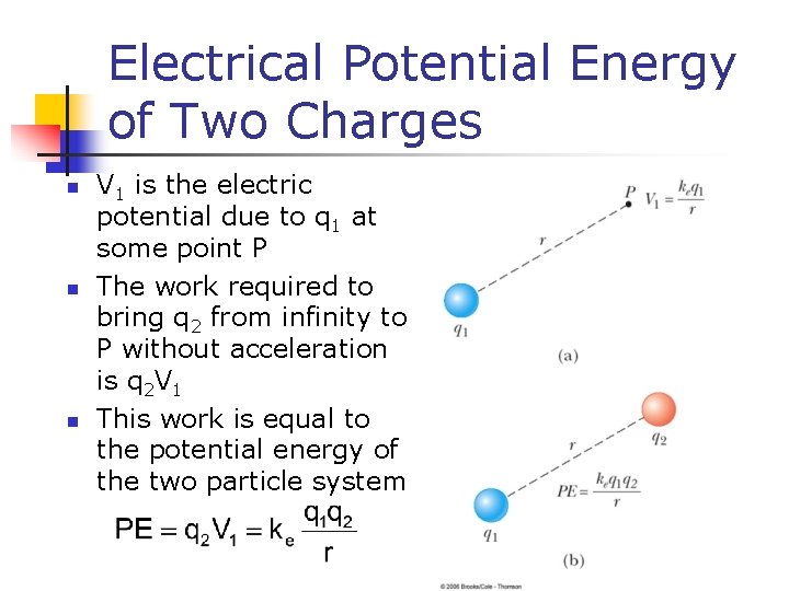 Electrical Potential Energy of Two Charges n n n V 1 is the electric