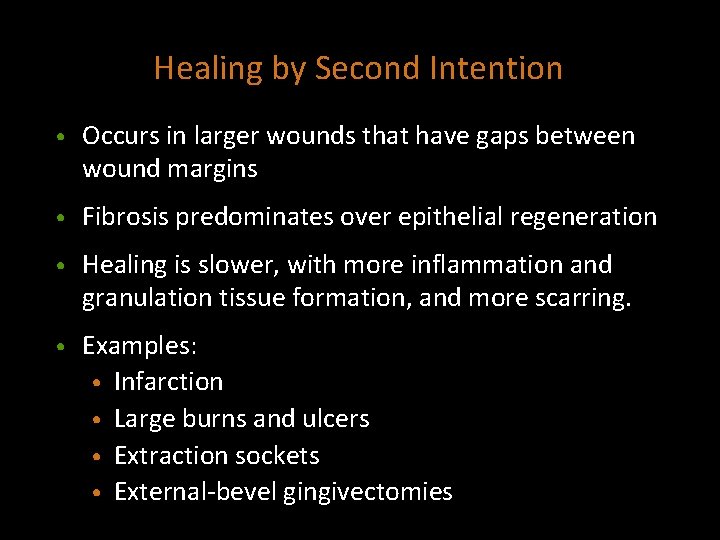 Healing by Second Intention • Occurs in larger wounds that have gaps between wound