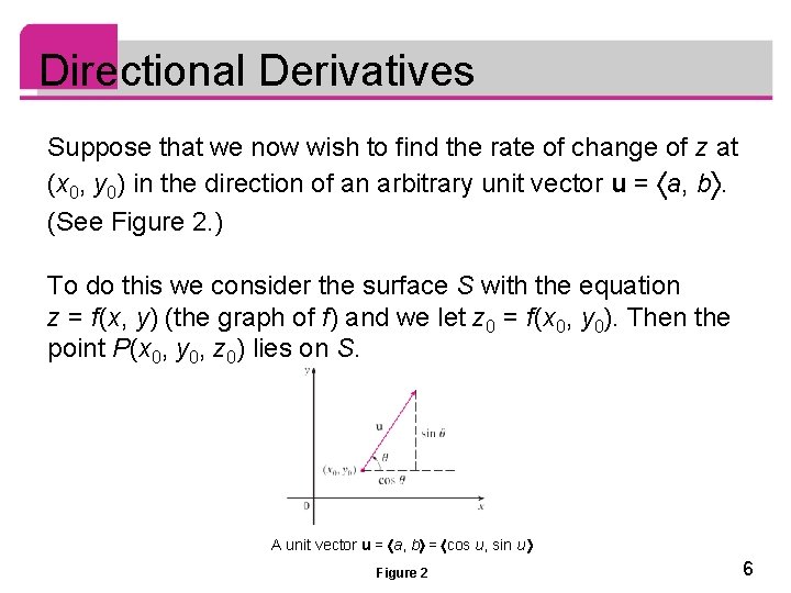 Directional Derivatives Suppose that we now wish to find the rate of change of