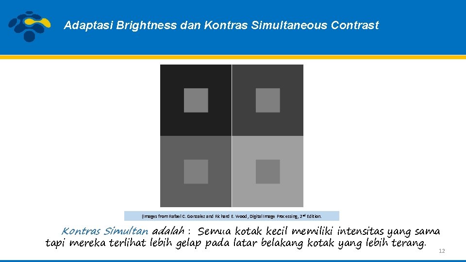 Adaptasi Brightness dan Kontras Simultaneous Contrast (Images from Rafael C. Gonzalez and Richard E.