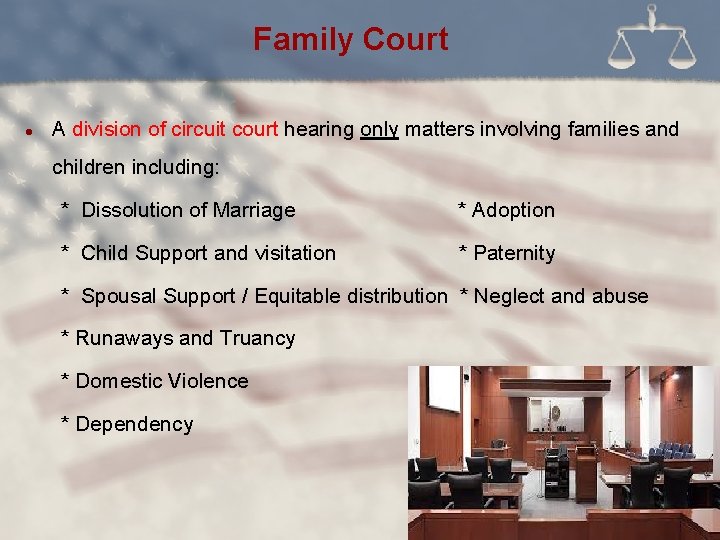 Family Court l A division of circuit court hearing only matters involving families and