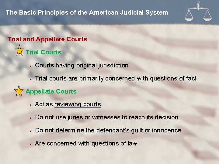 The Basic Principles of the American Judicial System Trial and Appellate Courts n n