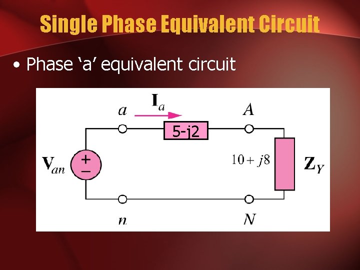 Single Phase Equivalent Circuit • Phase ‘a’ equivalent circuit 5 -j 2 