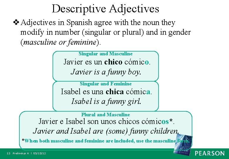 Descriptive Adjectives v Adjectives in Spanish agree with the noun they modify in number