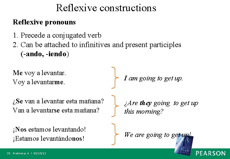 Reflexive constructions Reflexive pronouns 1. Precede a conjugated verb 2. Can be attached to