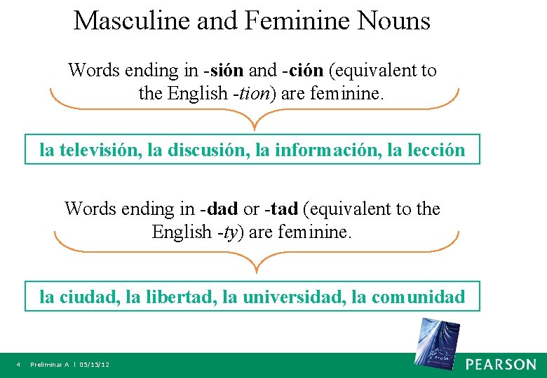 Masculine and Feminine Nouns Words ending in -sión and -ción (equivalent to the English