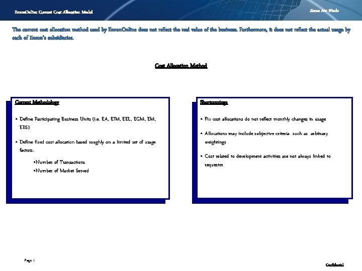Enron Net Works Enron. Online Current Cost Allocation Model The current cost allocation method