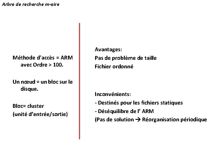 Arbre de recherche m-aire Méthode d'accès = ARM avec Ordre > 100. Un nœud