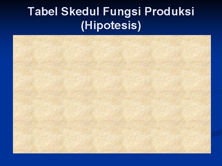 Tabel Skedul Fungsi Produksi (Hipotesis) 