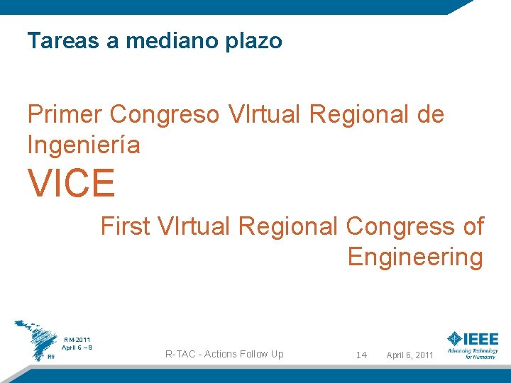 Tareas a mediano plazo Primer Congreso VIrtual Regional de Ingeniería VICE First VIrtual Regional