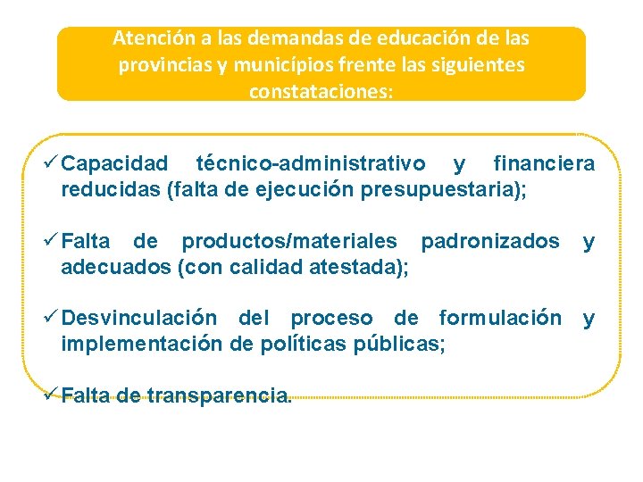 Atención a las demandas de educación de las provincias y municípios frente las siguientes