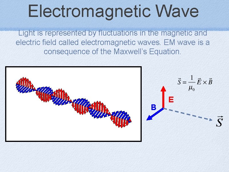 Electromagnetic Wave Light is represented by fluctuations in the magnetic and electric field called