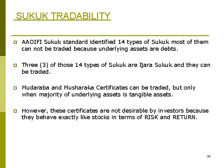 SUKUK TRADABILITY p AAOIFI Sukuk standard identified 14 types of Sukuk most of them