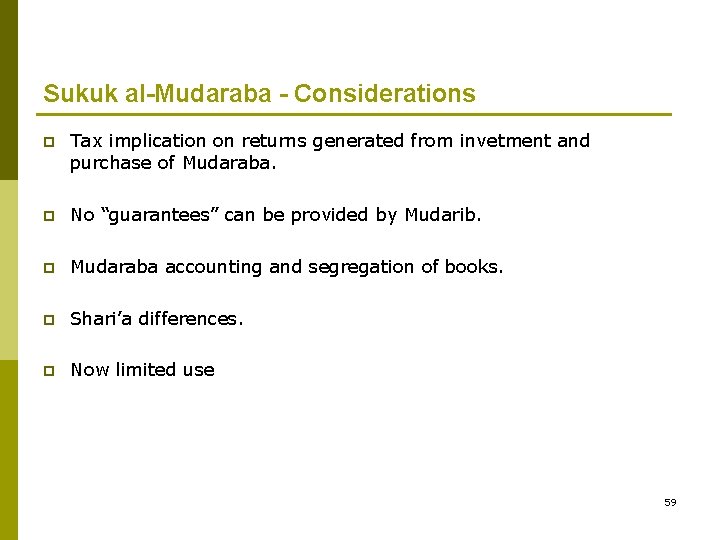 Sukuk al-Mudaraba - Considerations p Tax implication on returns generated from invetment and purchase