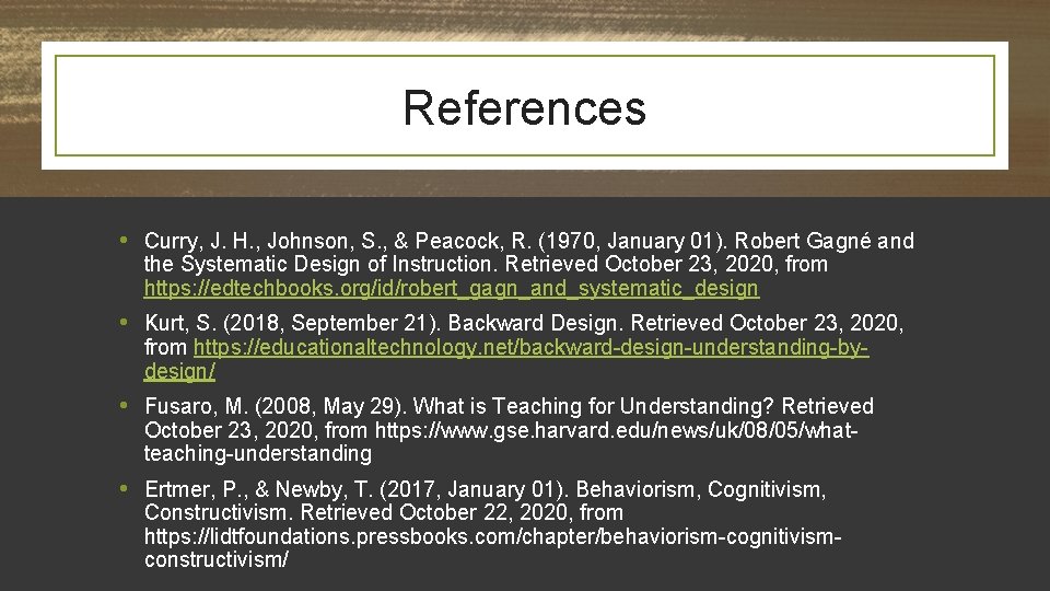 References • Curry, J. H. , Johnson, S. , & Peacock, R. (1970, January