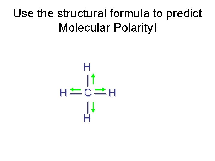 Use the structural formula to predict Molecular Polarity! H H C H H 