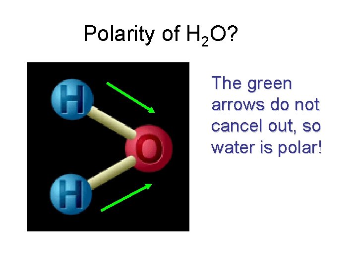Polarity of H 2 O? The green arrows do not cancel out, so water