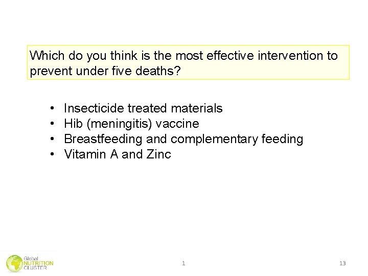 Which do you think is the most effective intervention to prevent under five deaths? Which do you think is the most effective intervention to prevent under five deaths?